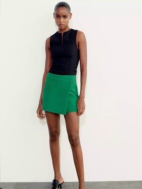 Zara Bright Green Asymmetrical Mini Skort